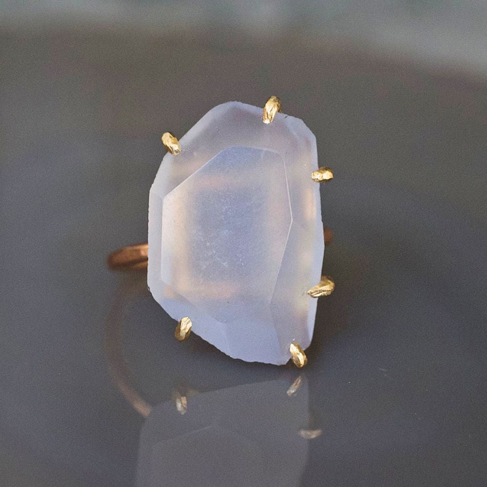 Chalcedony Large Stone Ring on a Rose Gold Band