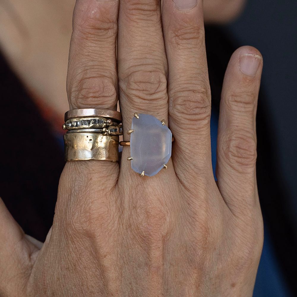 Chalcedony Large Stone Ring on a Rose Gold Band