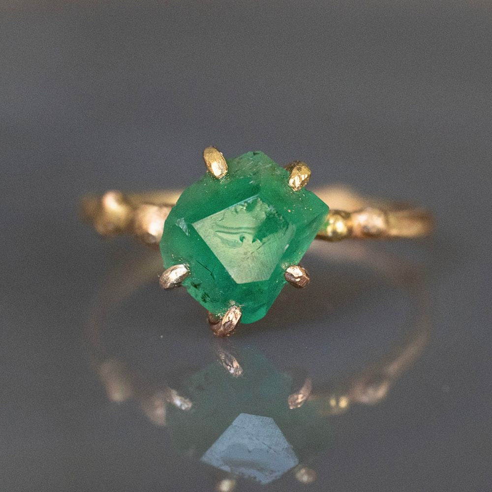 Zambian Emerald Small Stone Ring on a Yellow Gold Band