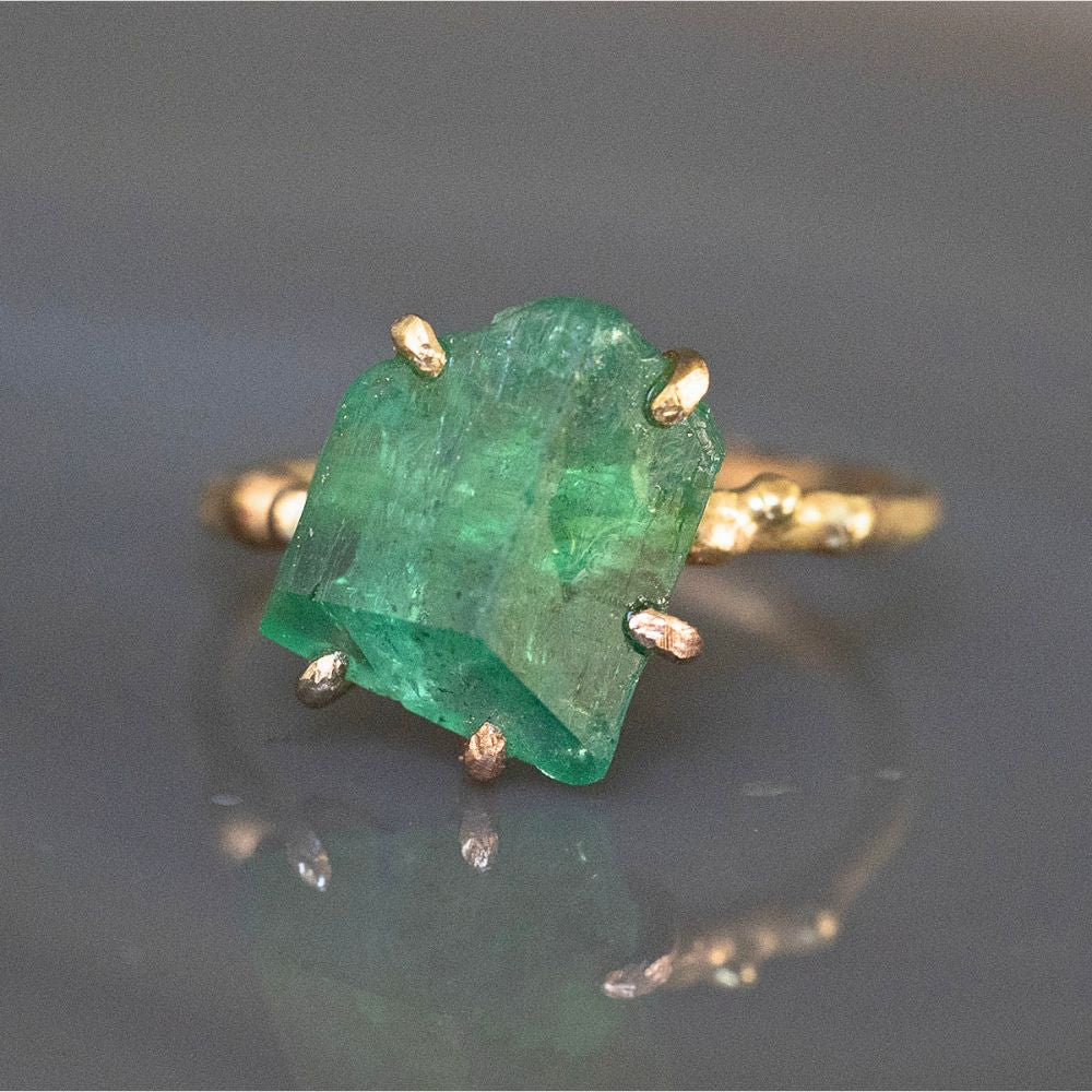 Zambian Emerald Medium Stone Ring on a Yellow Gold Band