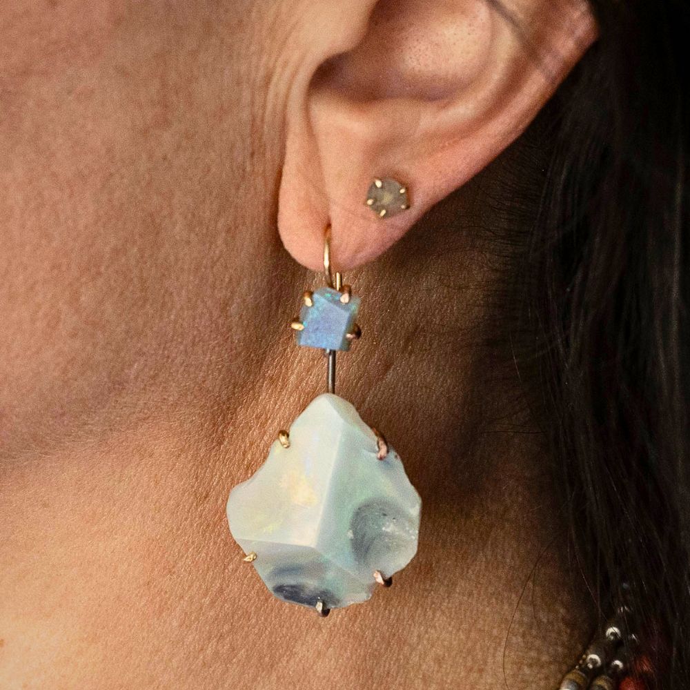 Australian Opal Asymmetrical Day to Night Earring Set