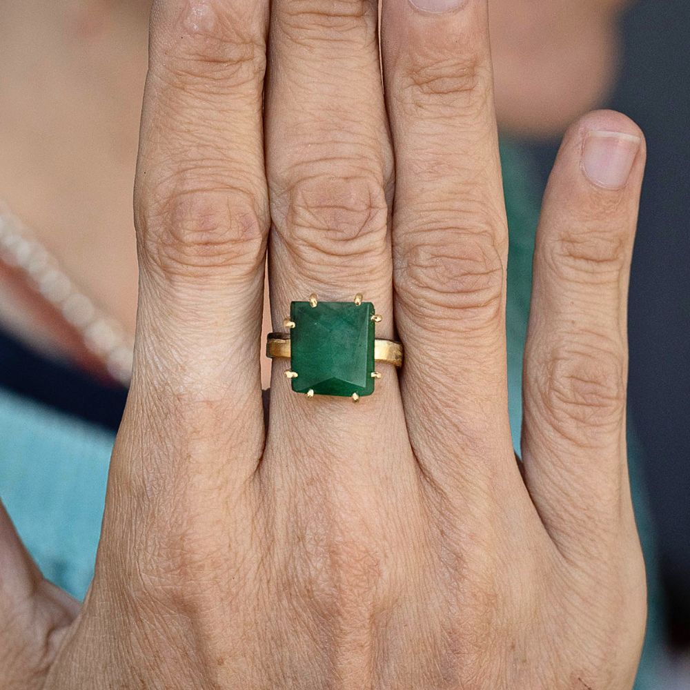 Brazilian Emerald Medium Stone Ring on our 3MM Gold Skinny Seamed Band