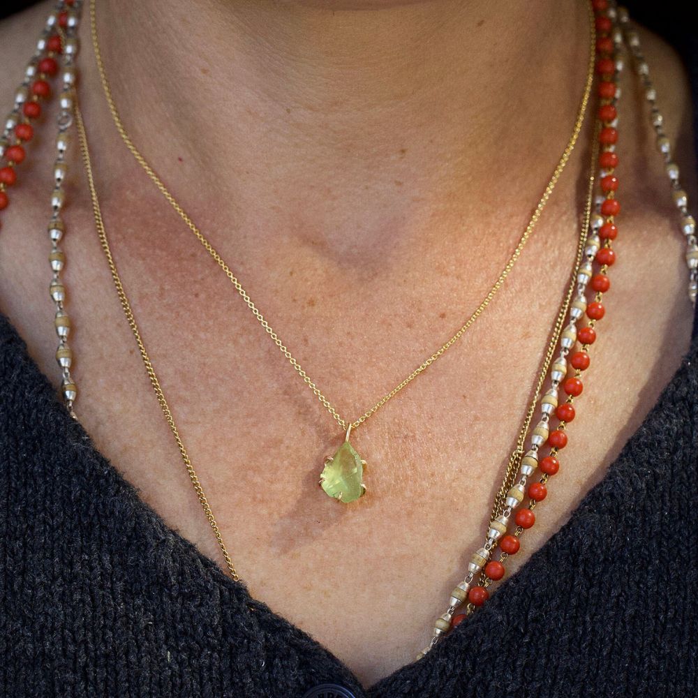 Peridot Small Stone Pendant with a Yellow Gold Cable Chain