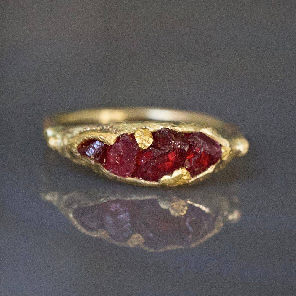 Unheated Tanzanian Ruby Band with a Yellow Gold Band