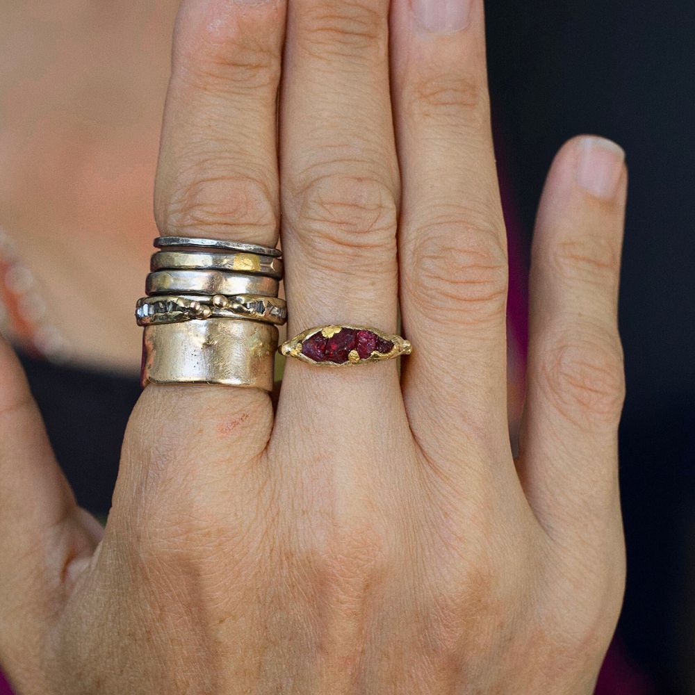 Unheated Tanzanian Ruby Band with a Yellow Gold Band