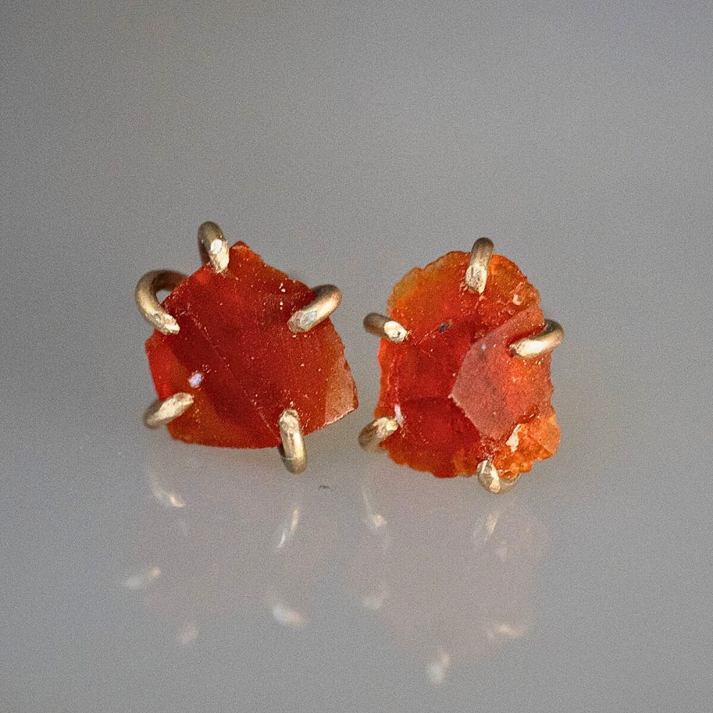 Mexican Fire Opal Small Stone Studs