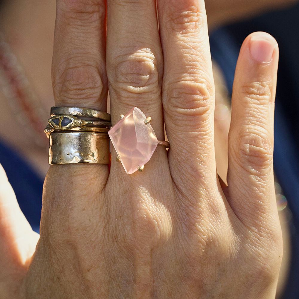 Rose Quartz Large Stone Ring on a Rose Gold Band