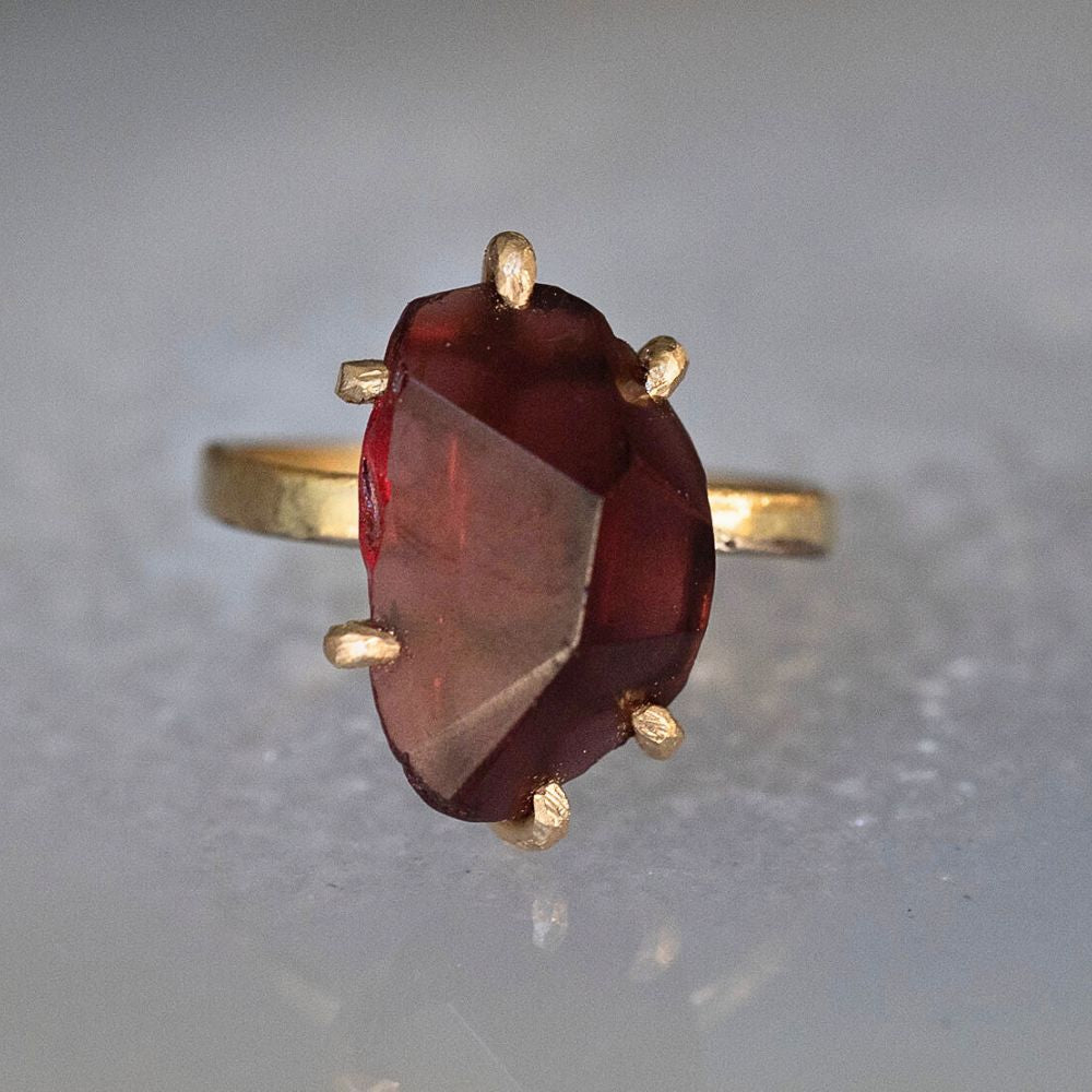 Garnet Medium Stone Ring on our 2MM Gold Skinny Seamed Band