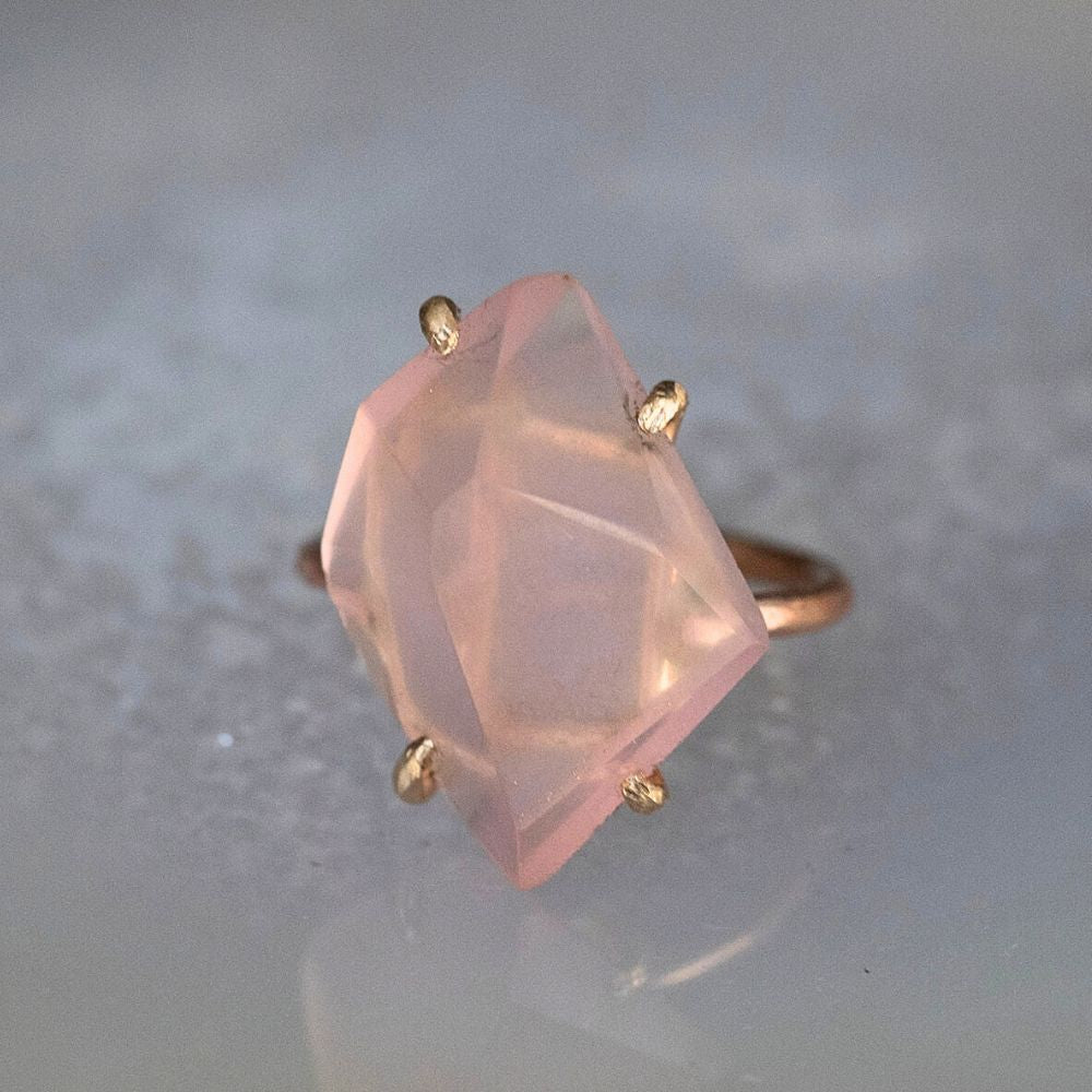 Rose Quartz Large Stone Ring on a Rose Gold Band