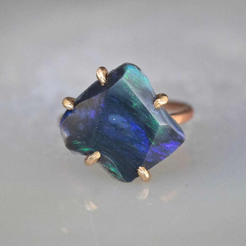 Australian Dark Opal Medium Stone Ring on a Rose Gold Band