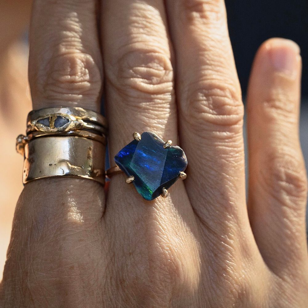 Australian Dark Opal Medium Stone Ring on a Rose Gold Band