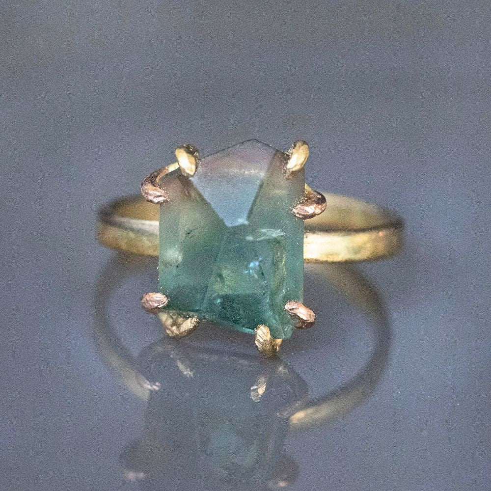 Exceptional Tourmaline Medium Stone Ring on a 2MM Gold Skinny Seamed Band