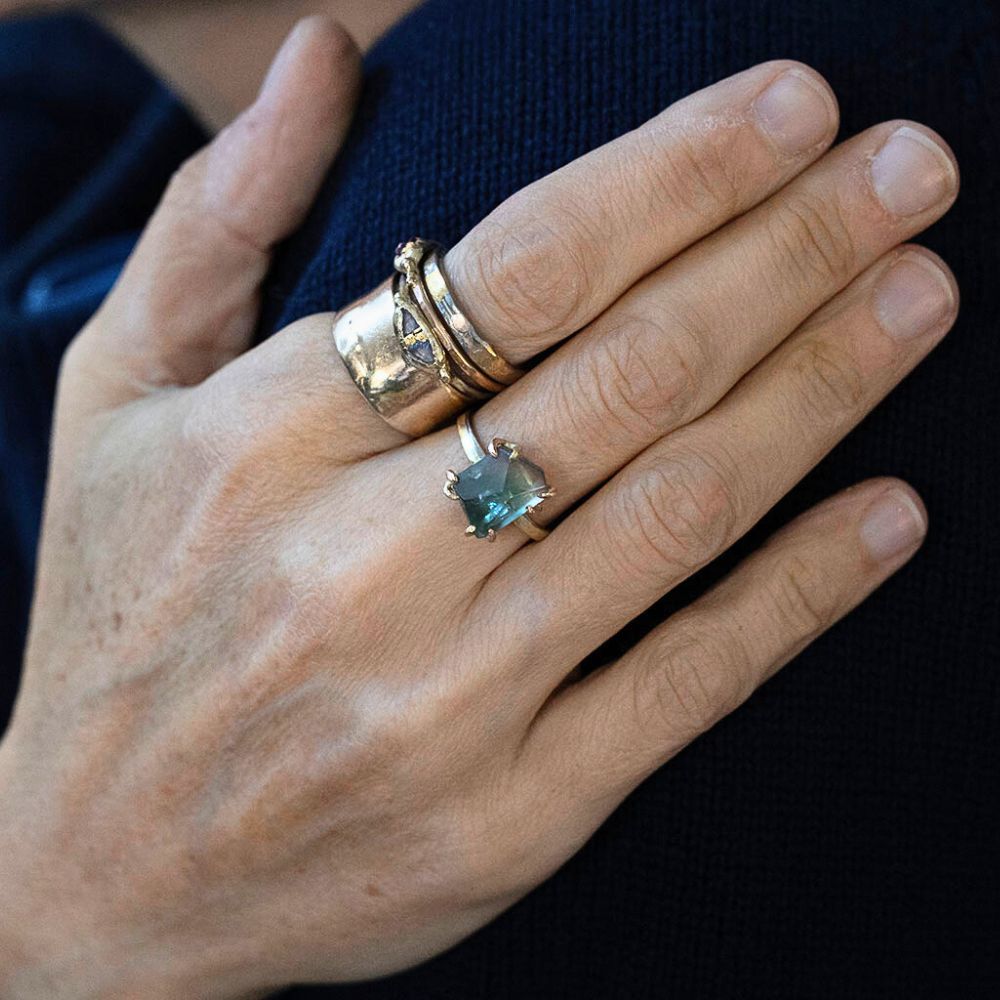 Exceptional Tourmaline Medium Stone Ring on a 2MM Gold Skinny Seamed Band