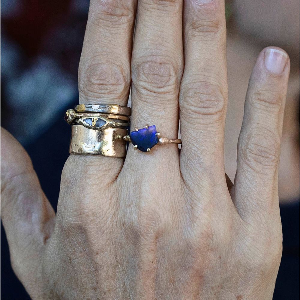 Australian Purple Opal Small Stone Ring on a Yellow Gold Band