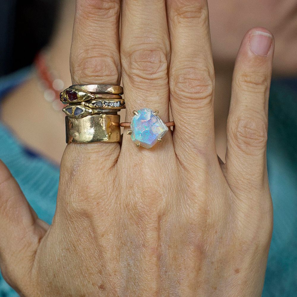 Australian Opal Medium Stone Ring on a Rose Gold Band