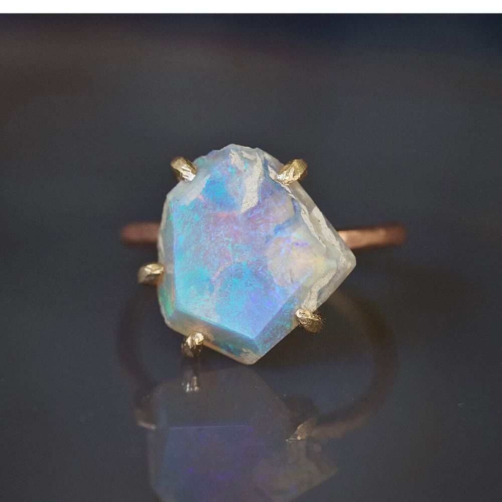 Australian Opal Medium Stone Ring on a Rose Gold Band