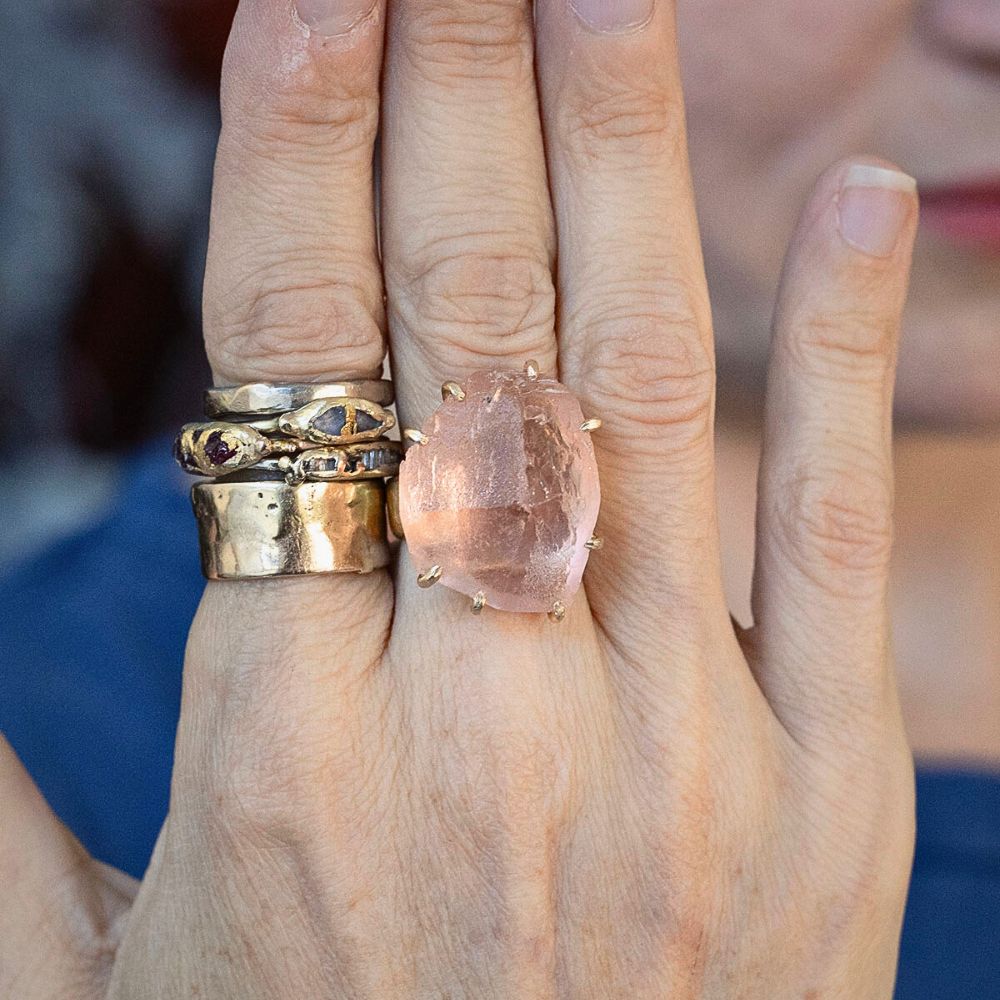 Morganite Extra Large Stone Ring on a 6MM Cigar Band