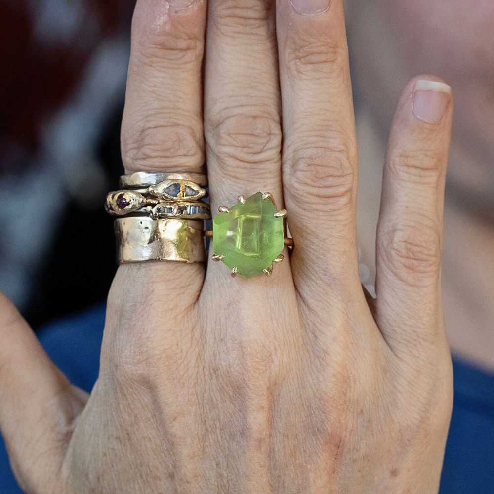 Peridot Large Stone Ring on a Rose Gold Band