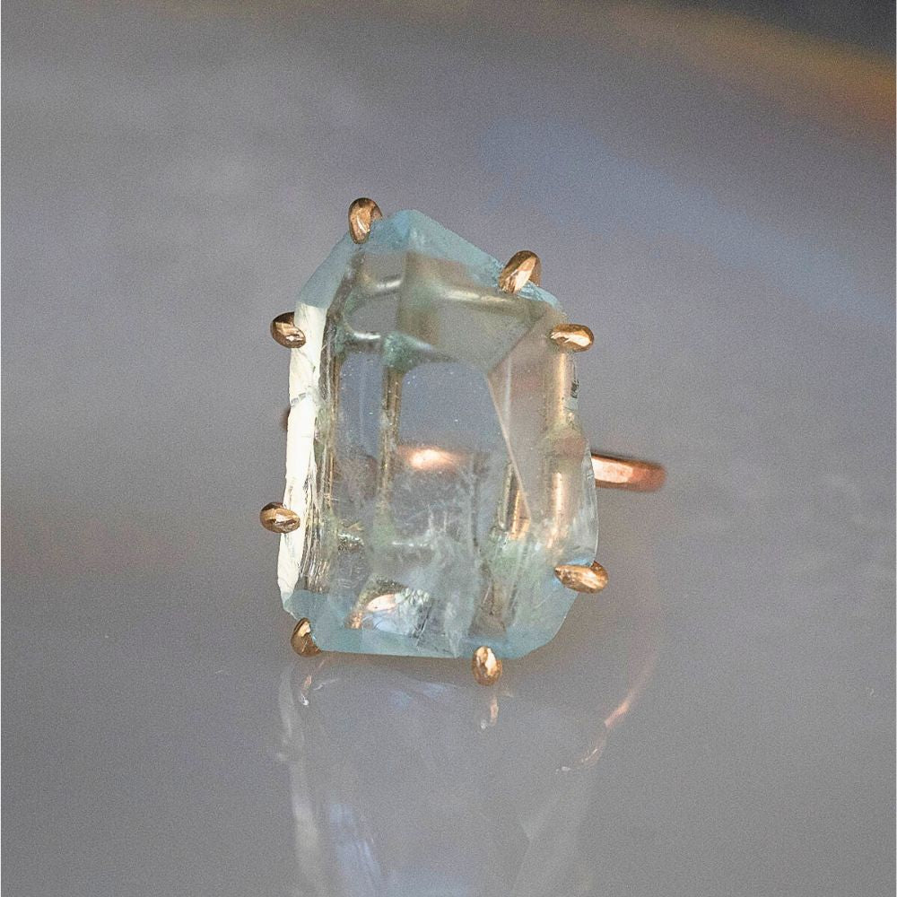 Aquamarine Large Stone Ring on a Rose Gold Band