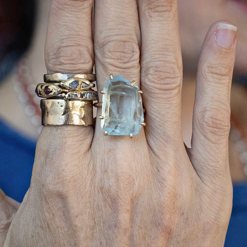 Aquamarine Large Stone Ring on a Rose Gold Band