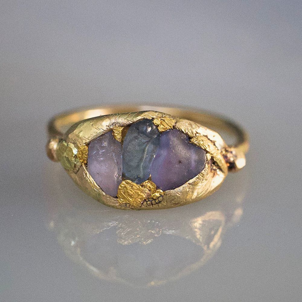 Sri Lankan Sapphire Large Band with a Yellow Gold Band