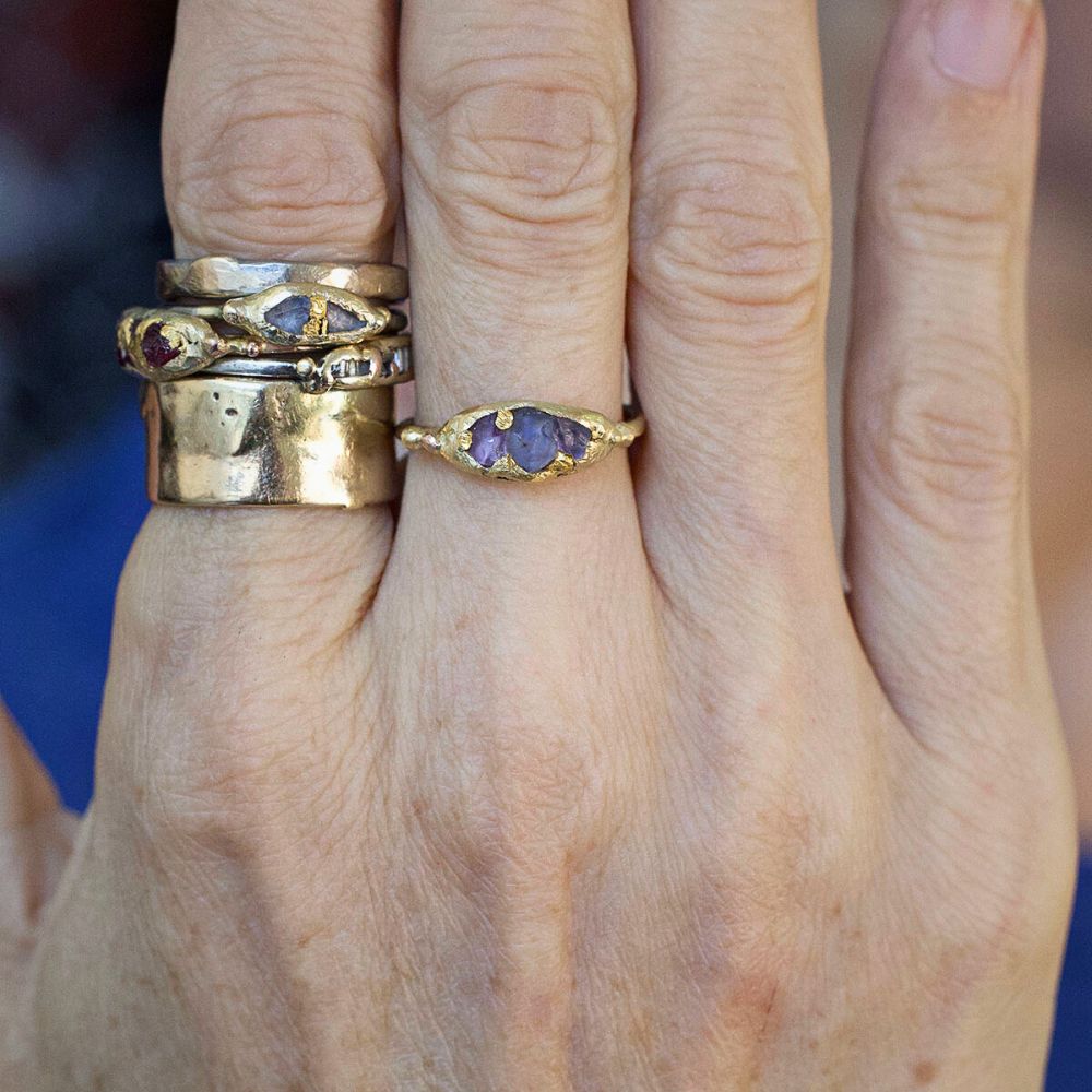 Sri Lankan Purple Sapphire  Band with a Yellow Gold Band