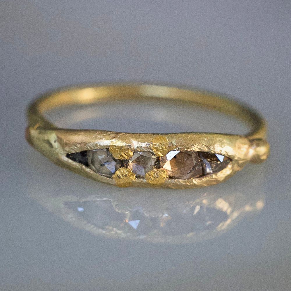 Cognac Rose Cut Diamond Band with a Yellow Gold Band