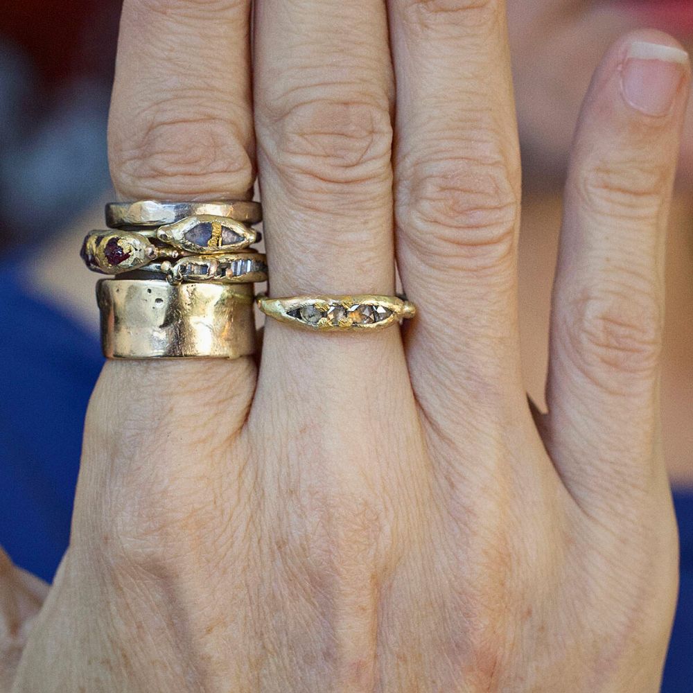 Cognac Rose Cut Diamond Band with a Yellow Gold Band