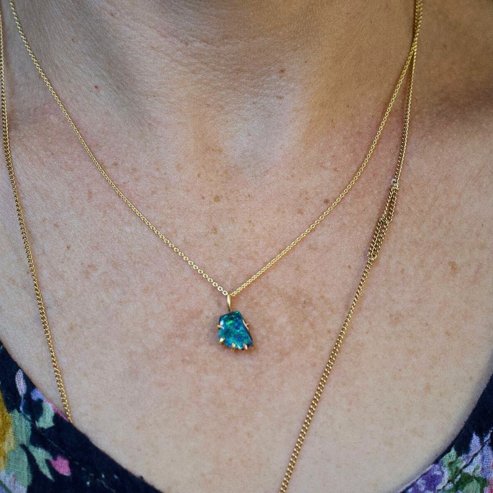 Australian Exceptional Opal Small Stone Pendant with a Yellow Gold Cable Chain