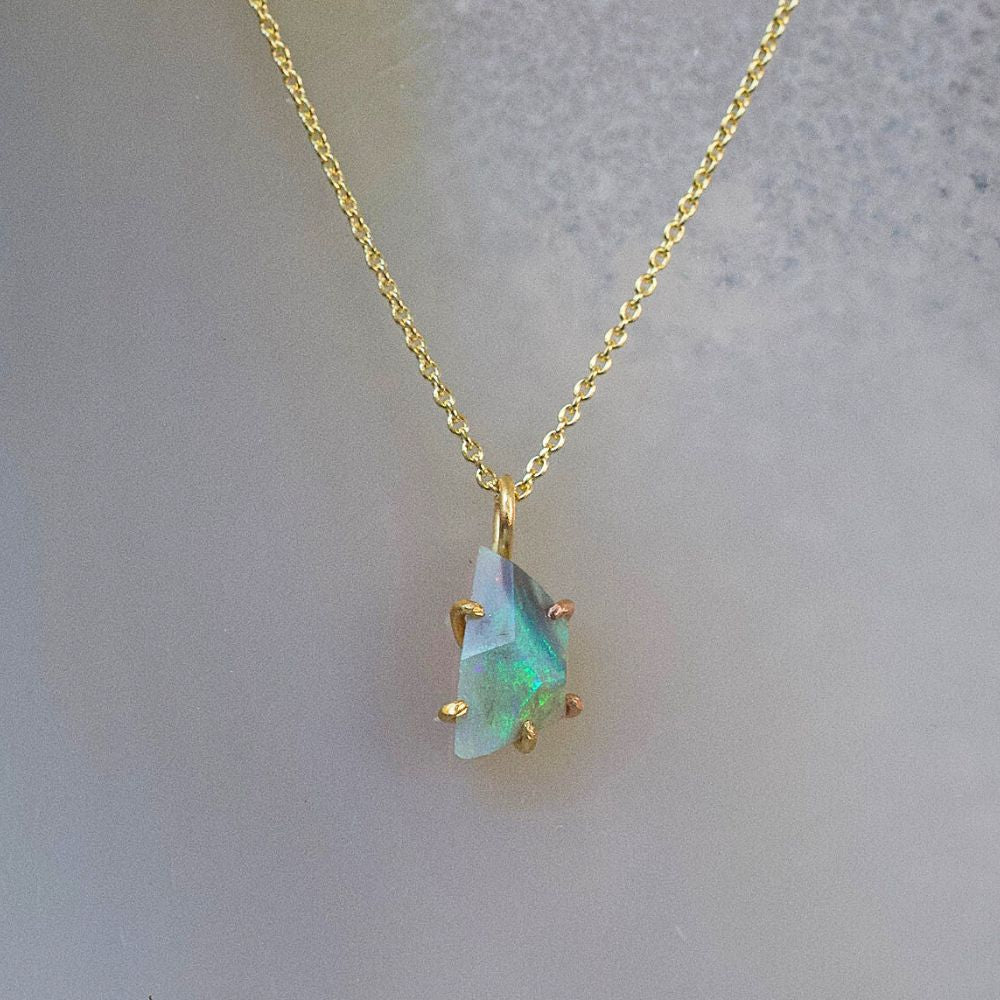 Australian Opal Small Stone Pendant with a Yellow Gold Cable Chain