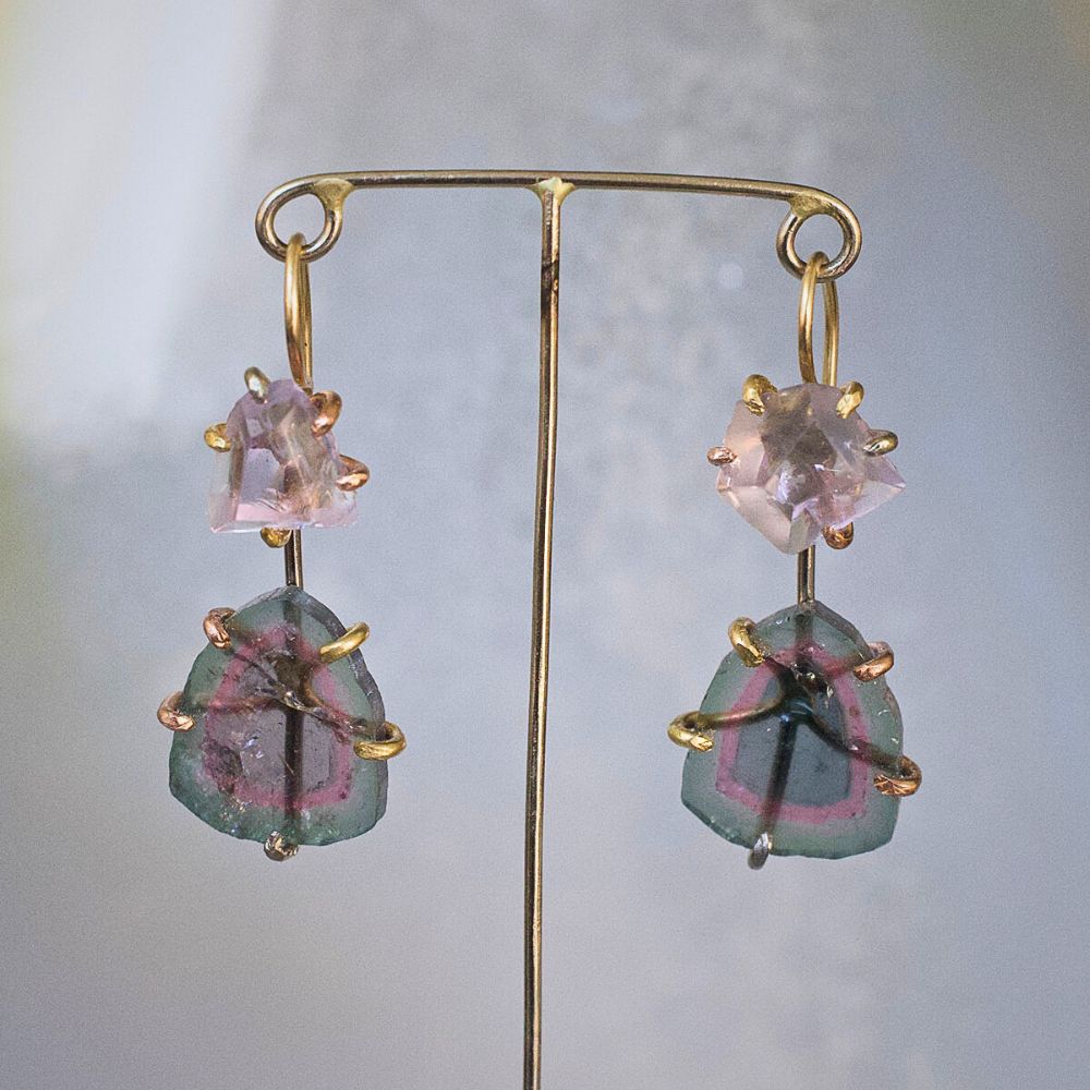 Rose de France Amethyst and Watermelon Tourmaline Day to Night Earring Set