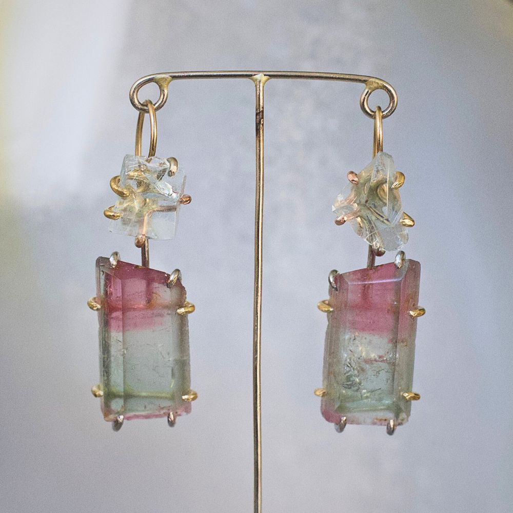 Aquamarine and Bi Color Tourmaline Day to Night Earring Set