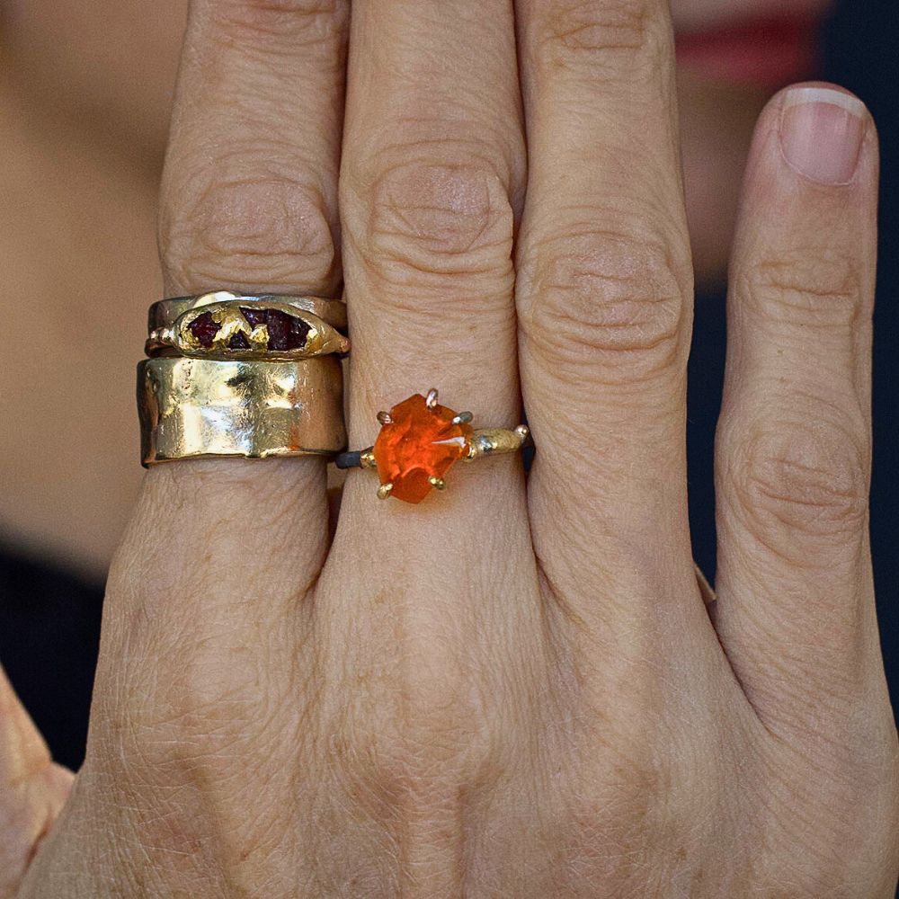 Mexican Fire Opal Smaill Stone Ring