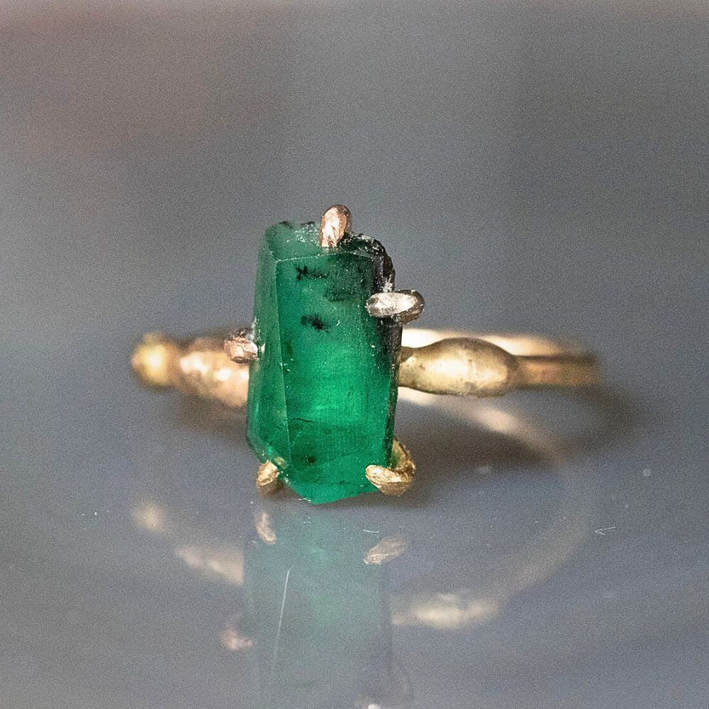 Brazilian Emerald Small Stone Ring on a Yellow Gold Band