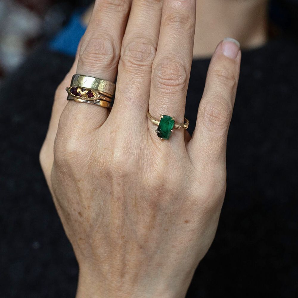 Brazilian Emerald Small Stone Ring on a Yellow Gold Band