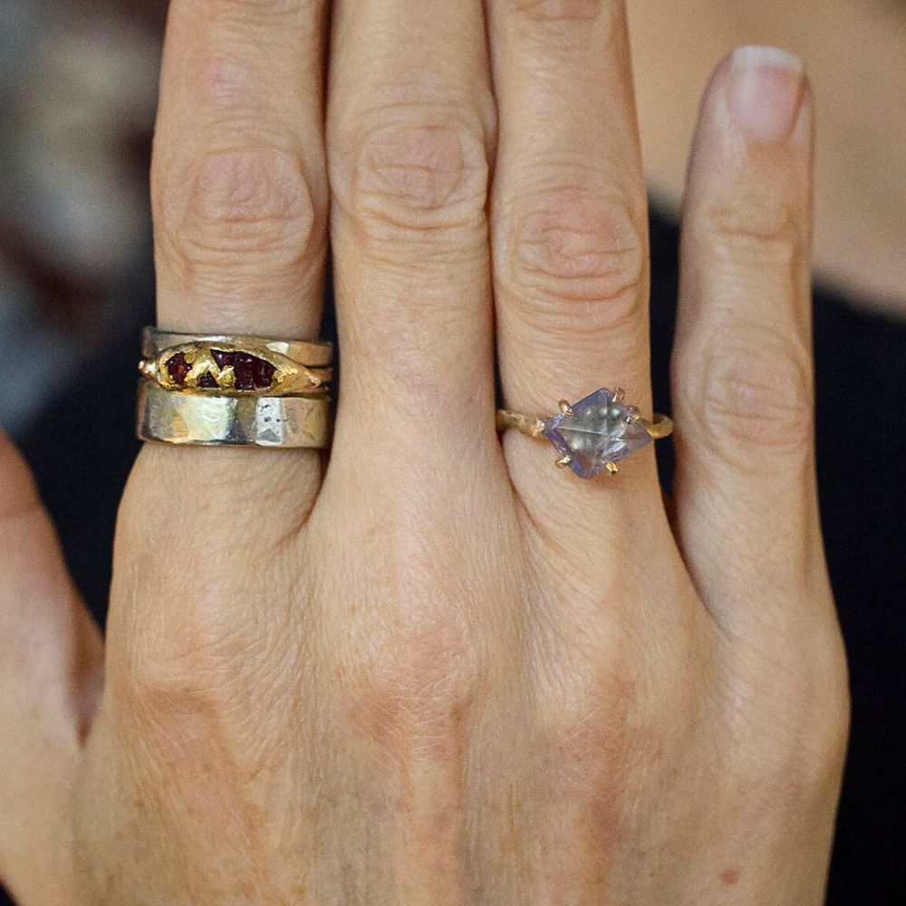 Iolite Small Stone Ring on a Yellow Gold Band