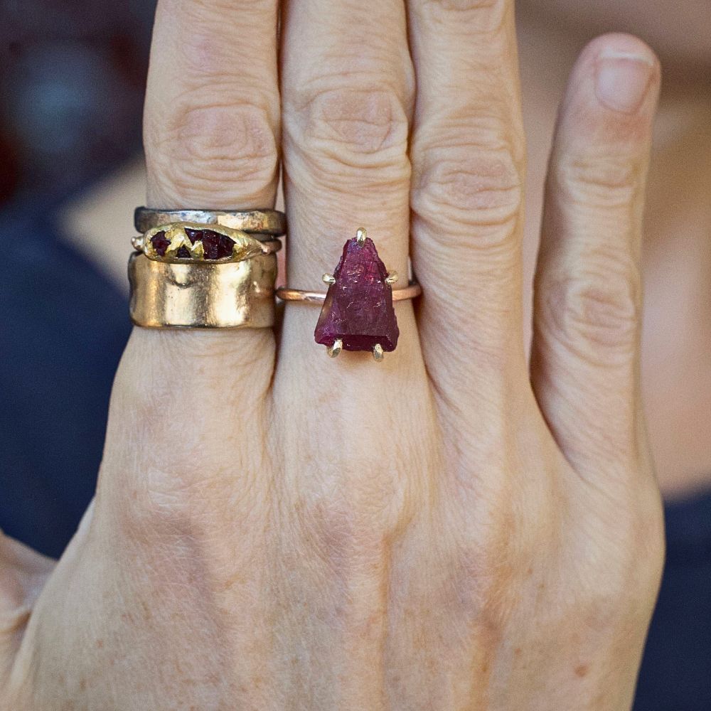 Unheated Longido Ruby Medium Stone Ring on a Rose Gold Band