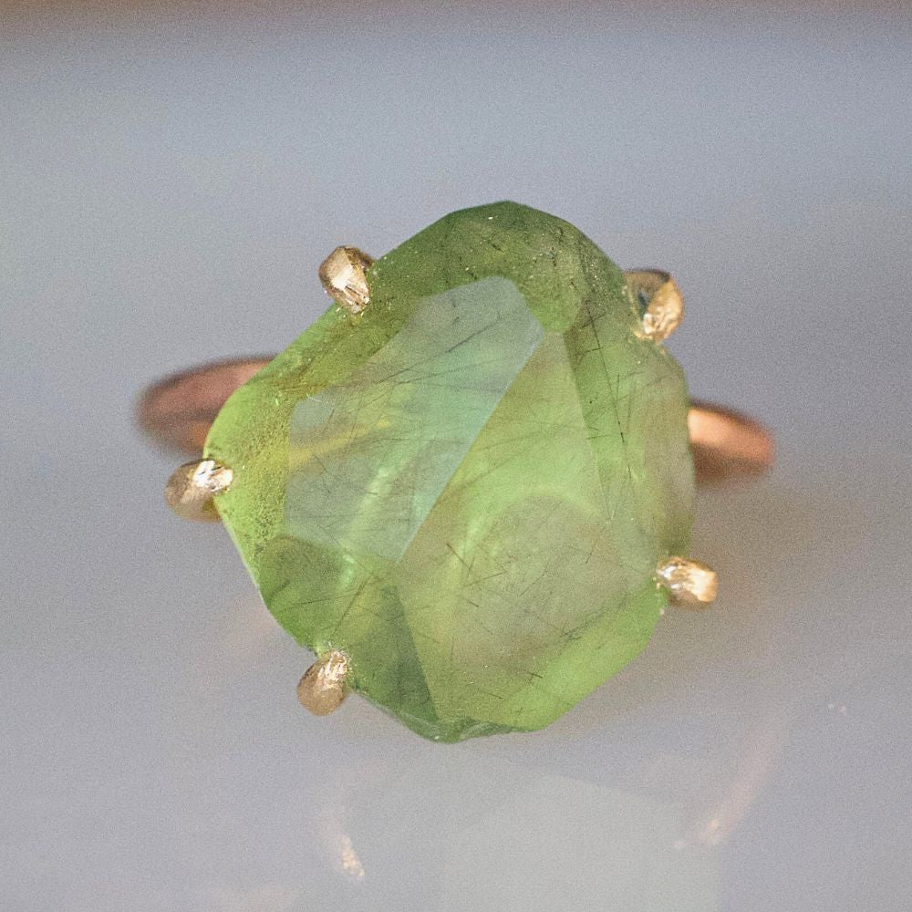 Peridot Large Stone Ring on a Rose Gold Band