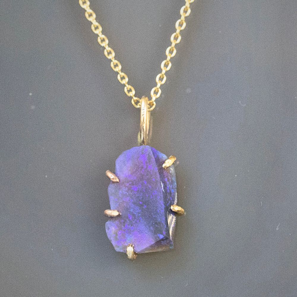 Australian Exceptional Opal Small Stone Pendant with a Yellow Gold Cable Chain