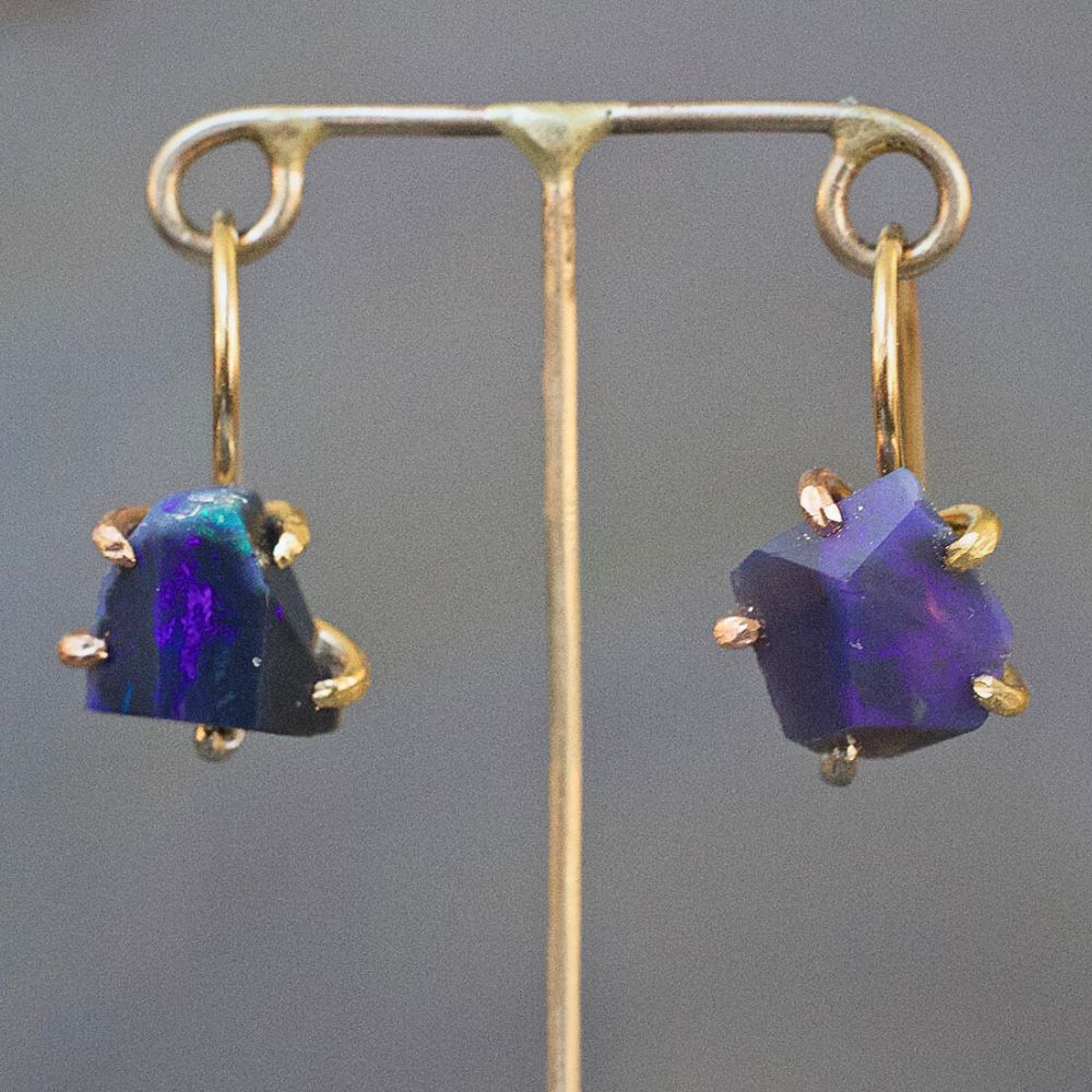 Australian Dark Opal Hook Earrings