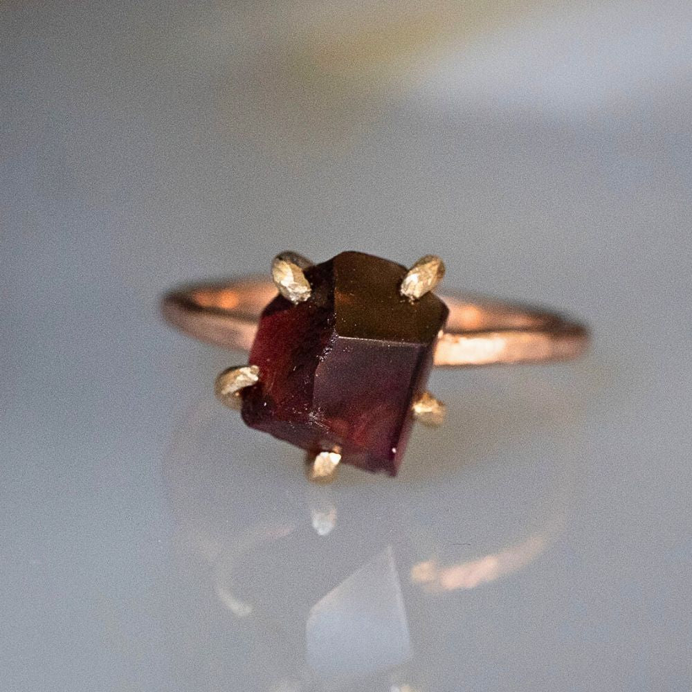 Red Tourmaline Medium Stone Ring on a Rose Gold Band