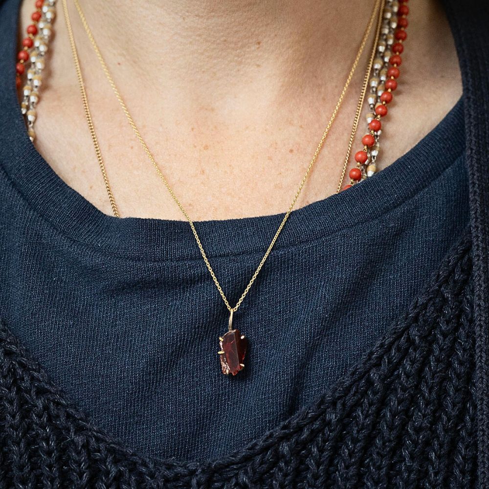 Mexican Fire Opal Small Pendant with a Yellow Gold Cable Chain