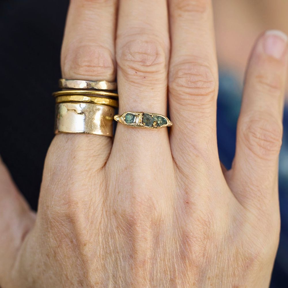 Alexandrite and Baguette Diamond Band with a Yellow Gold Band