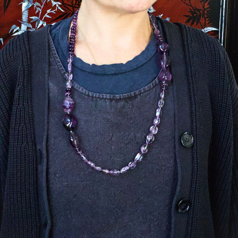 Amethyst and Flourite Lariat 32 Inches