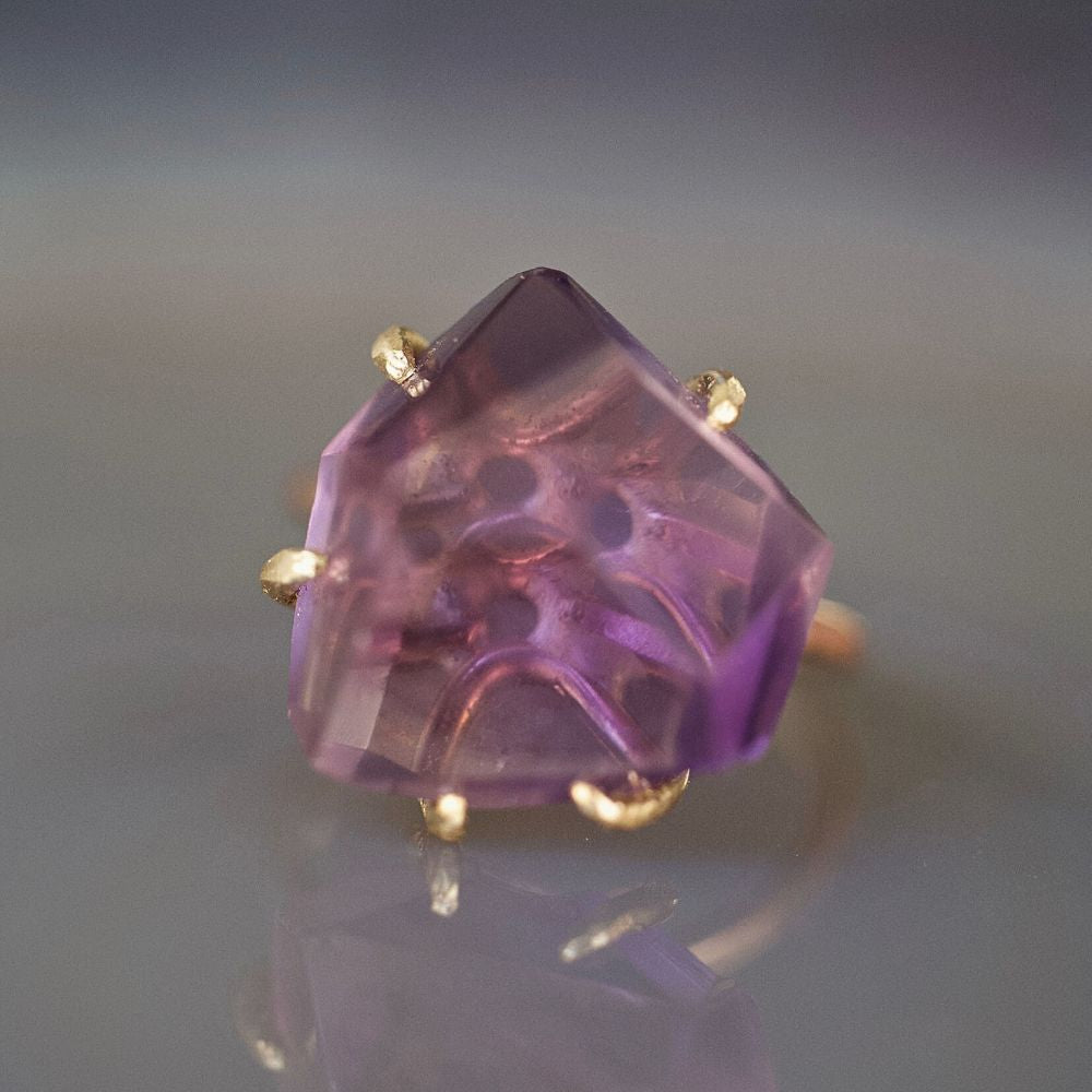 Amethyst Large Stone Ring on a Rose Gold Band