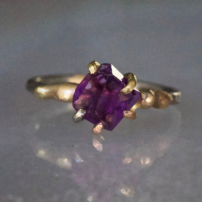 Amethyst Small Stone Ring on a Palladium and Gold Band