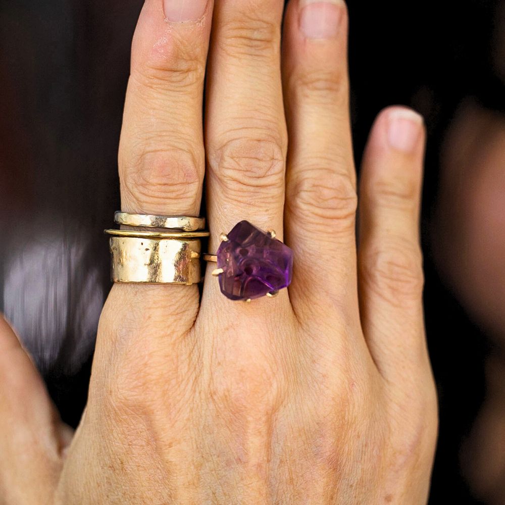 Amethyst Large Stone Ring on a Rose Gold Band