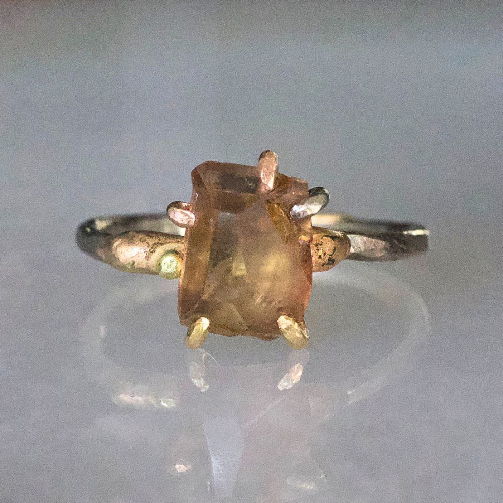Andalusite Small Stone Ring on a Palladium and Gold Band