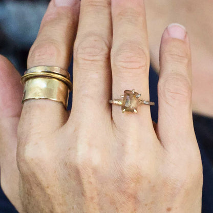 Andalusite Small Stone Ring on a Palladium and Gold Band