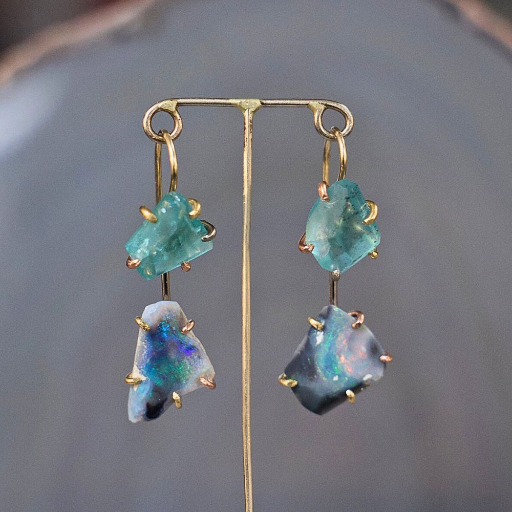Apatite and Australian Opal Day to Night Earring Set
